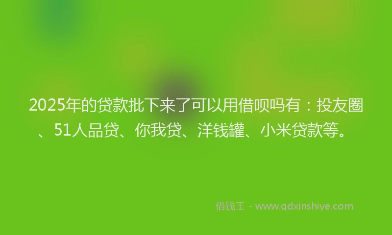 2025年的贷款批下来了可以用借呗吗有：投友圈、51人品贷、你我贷、洋钱罐、小米贷款等。