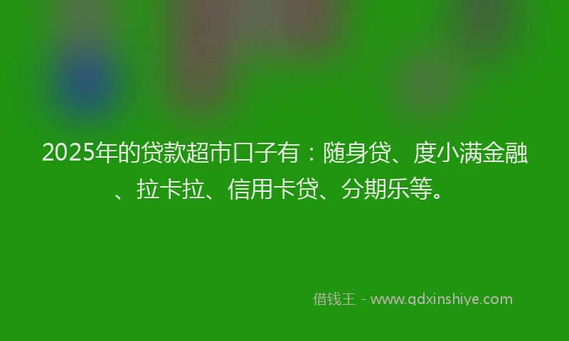 2025年的贷款超市口子有：随身贷、度小满金融、拉卡拉、信用卡贷、分期乐等。