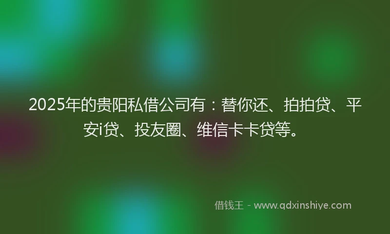 2025年的贵阳私借公司有：替你还、拍拍贷、平安i贷、投友圈、维信卡卡贷等。