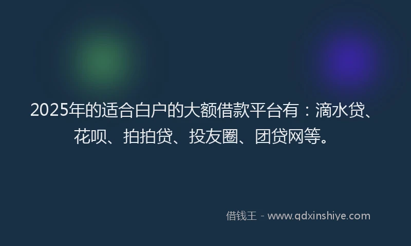 2025年的适合白户的大额借款平台有：滴水贷、花呗、拍拍贷、投友圈、团贷网等。