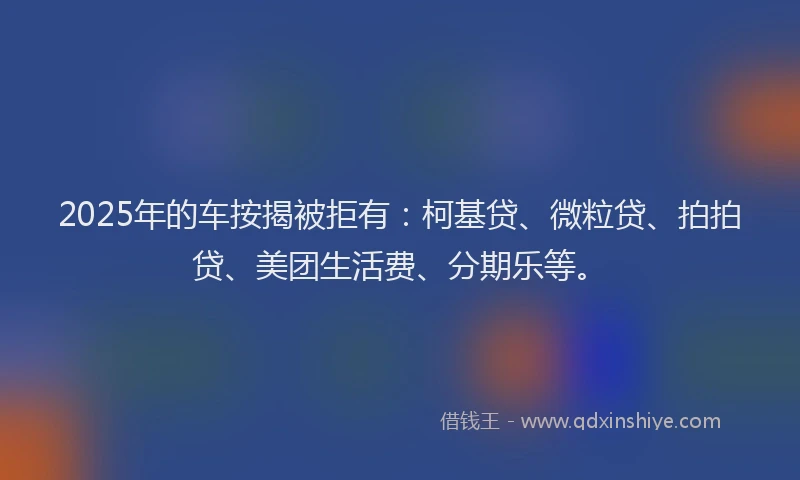 2025年的车按揭被拒有：柯基贷、微粒贷、拍拍贷、美团生活费、分期乐等。