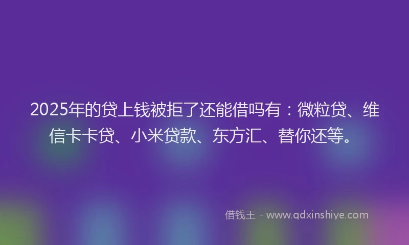 2025年的贷上钱被拒了还能借吗有：微粒贷、维信卡卡贷、小米贷款、东方汇、替你还等。
