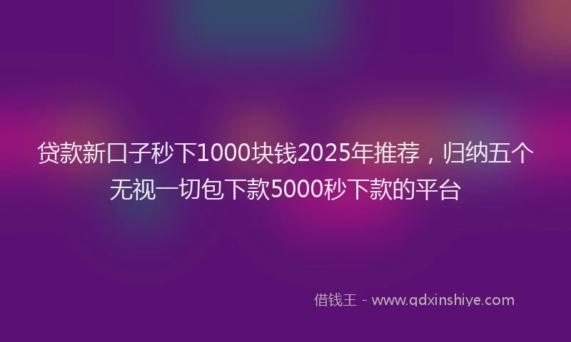 贷款新口子秒下1000块钱2025年推荐，归纳五个无视一切包下款5000秒下款的平台
