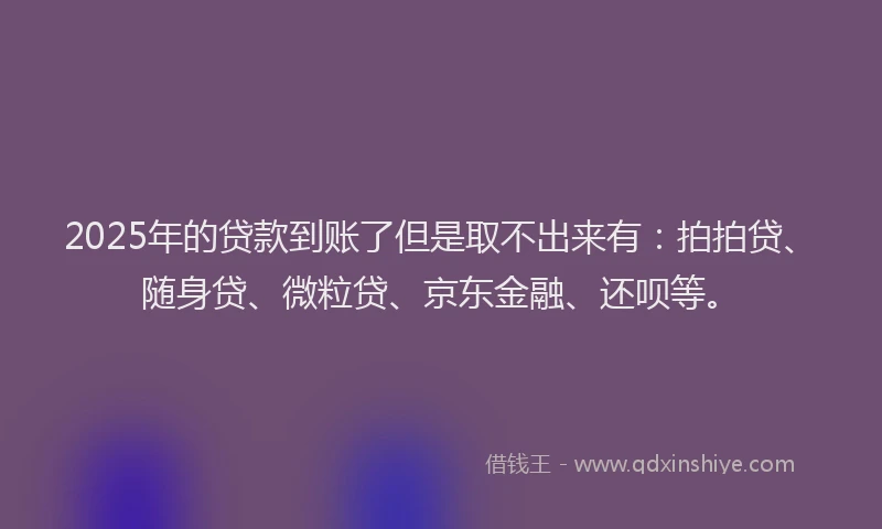 2025年的贷款到账了但是取不出来有：拍拍贷、随身贷、微粒贷、京东金融、还呗等。