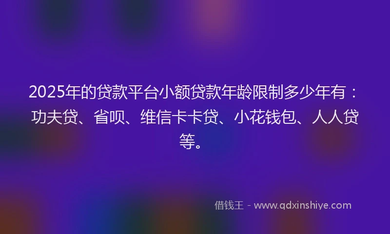 2025年的贷款平台小额贷款年龄限制多少年有：功夫贷、省呗、维信卡卡贷、小花钱包、人人贷等。