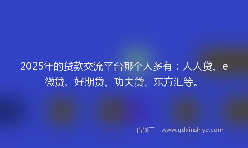 2025年的贷款交流平台哪个人多有：人人贷、e微贷、好期贷、功夫贷、东方汇等。
