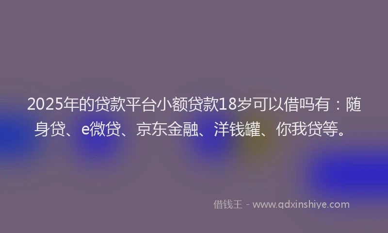 2025年的贷款平台小额贷款18岁可以借吗有：随身贷、e微贷、京东金融、洋钱罐、你我贷等。