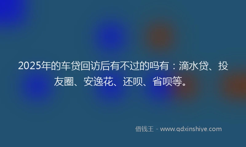 2025年的车贷回访后有不过的吗有：滴水贷、投友圈、安逸花、还呗、省呗等。