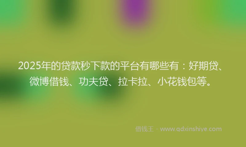 2025年的贷款秒下款的平台有哪些有：好期贷、微博借钱、功夫贷、拉卡拉、小花钱包等。