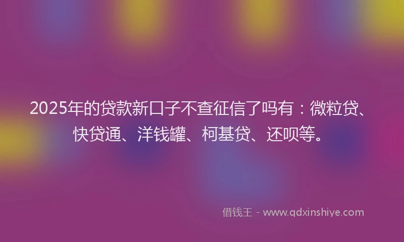 2025年的贷款新口子不查征信了吗有：微粒贷、快贷通、洋钱罐、柯基贷、还呗等。