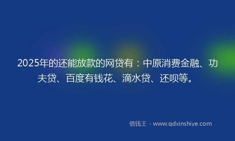 2025年的还能放款的网贷有：中原消费金融、功夫贷、百度有钱花、滴水贷、还呗等。
