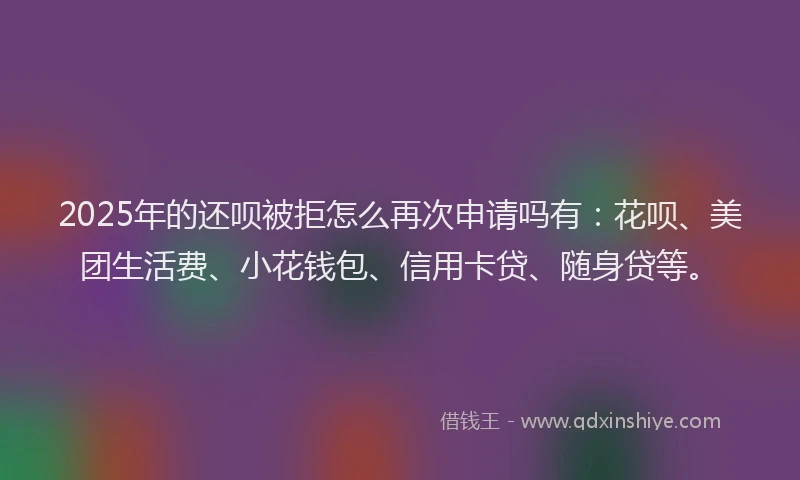 2025年的还呗被拒怎么再次申请吗有：花呗、美团生活费、小花钱包、信用卡贷、随身贷等。