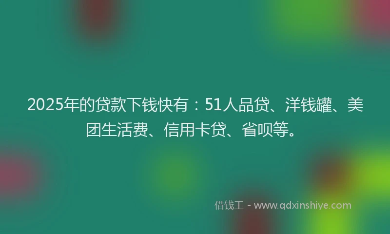 2025年的贷款下钱快有：51人品贷、洋钱罐、美团生活费、信用卡贷、省呗等。