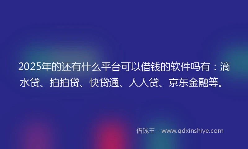 2025年的还有什么平台可以借钱的软件吗有：滴水贷、拍拍贷、快贷通、人人贷、京东金融等。