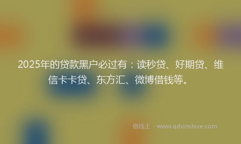 2025年的贷款黑户必过有：读秒贷、好期贷、维信卡卡贷、东方汇、微博借钱等。