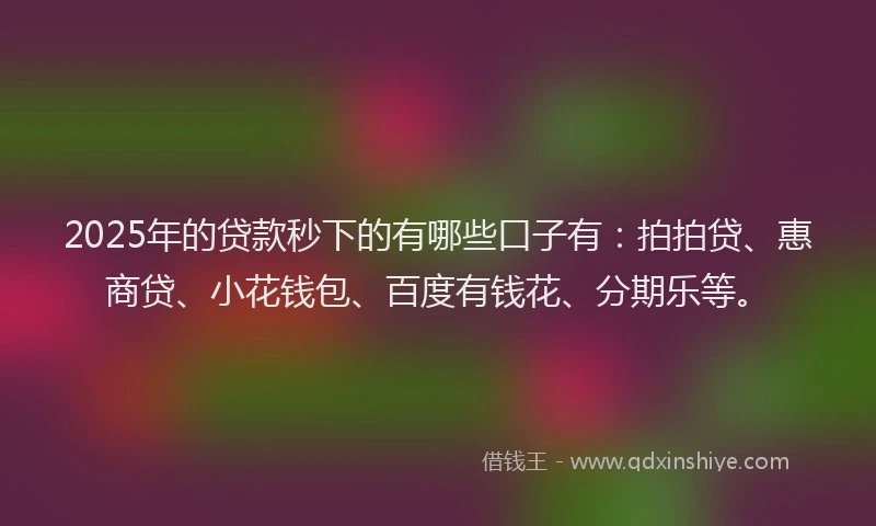 2025年的贷款秒下的有哪些口子有：拍拍贷、惠商贷、小花钱包、百度有钱花、分期乐等。