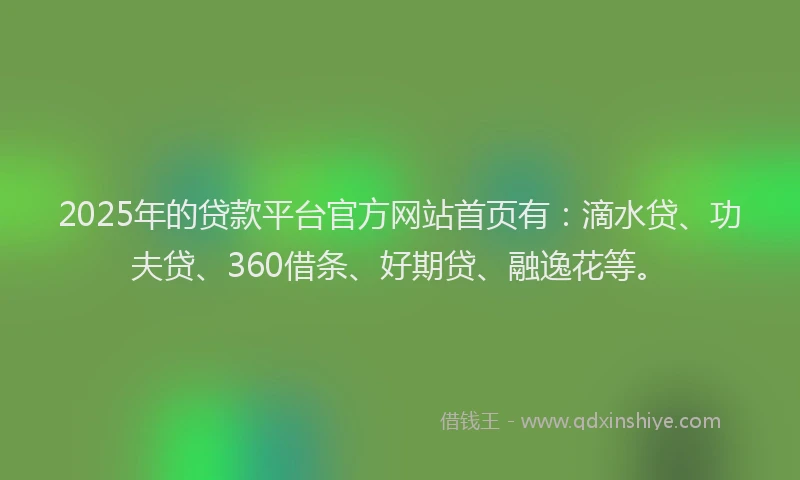 2025年的贷款平台官方网站首页有：滴水贷、功夫贷、360借条、好期贷、融逸花等。