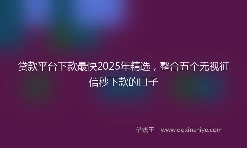 贷款平台下款最快2025年精选，整合五个无视征信秒下款的口子