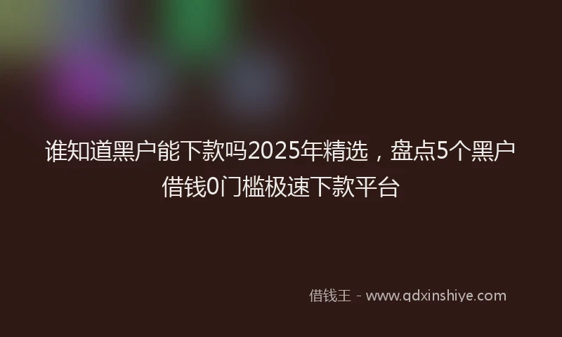 谁知道黑户能下款吗2025年精选，盘点5个黑户借钱0门槛极速下款平台