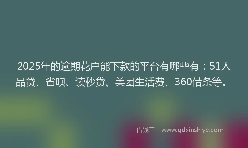 2025年的逾期花户能下款的平台有哪些有：51人品贷、省呗、读秒贷、美团生活费、360借条等。