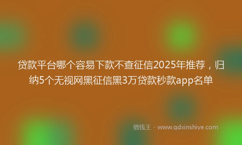 贷款平台哪个容易下款不查征信2025年推荐，归纳5个无视网黑征信黑3万贷款秒款app名单