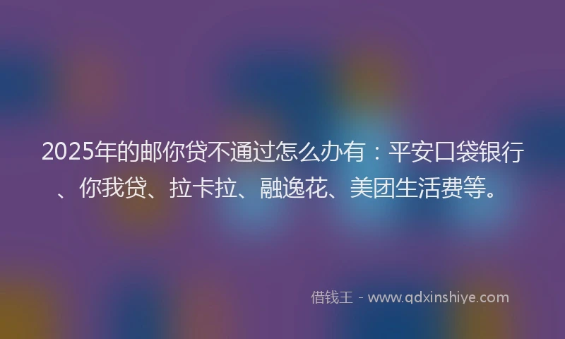 2025年的邮你贷不通过怎么办有：平安口袋银行、你我贷、拉卡拉、融逸花、美团生活费等。