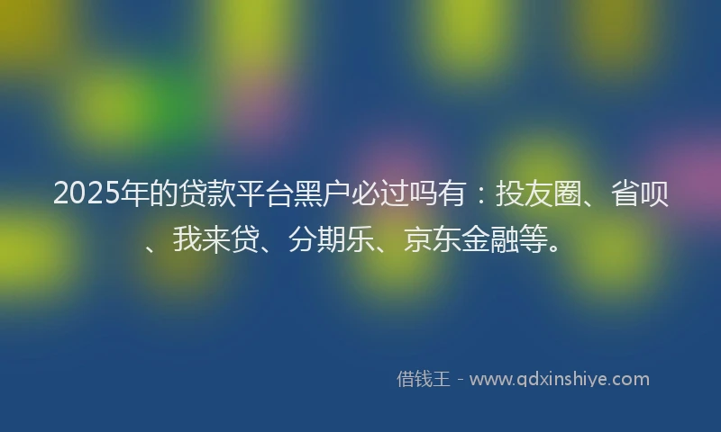 2025年的贷款平台黑户必过吗有：投友圈、省呗、我来贷、分期乐、京东金融等。