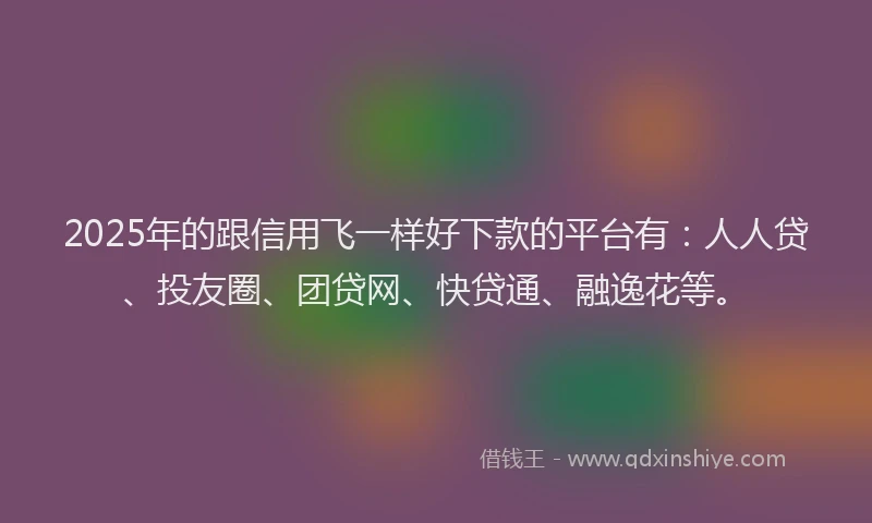 2025年的跟信用飞一样好下款的平台有：人人贷、投友圈、团贷网、快贷通、融逸花等。