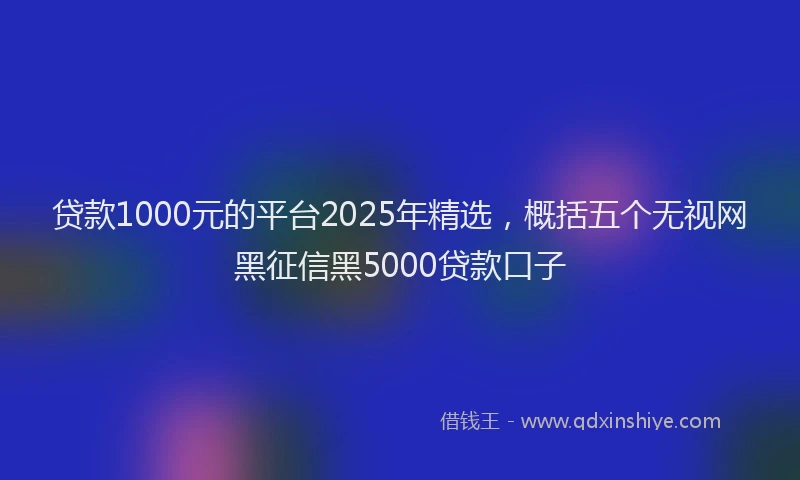 贷款1000元的平台2025年精选，概括五个无视网黑征信黑5000贷款口子
