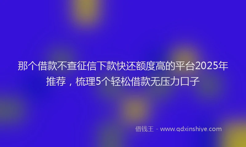 那个借款不查征信下款快还额度高的平台2025年推荐，梳理5个轻松借款无压力口子