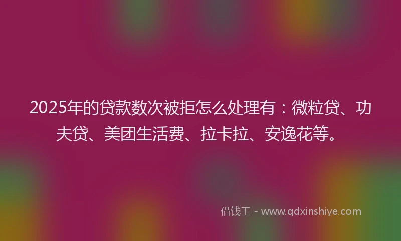 2025年的贷款数次被拒怎么处理有：微粒贷、功夫贷、美团生活费、拉卡拉、安逸花等。