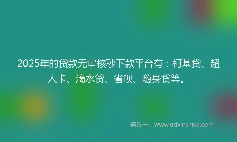 2025年的贷款无审核秒下款平台有：柯基贷、超人卡、滴水贷、省呗、随身贷等。