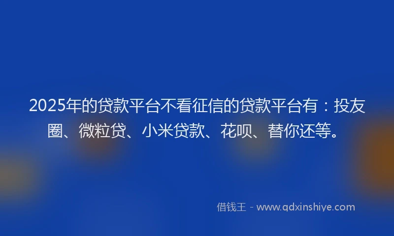 2025年的贷款平台不看征信的贷款平台有：投友圈、微粒贷、小米贷款、花呗、替你还等。