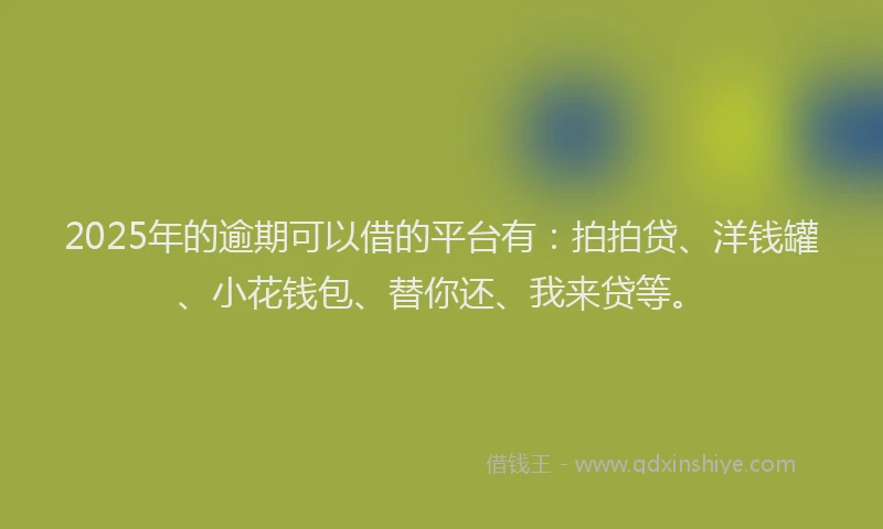 2025年的逾期可以借的平台有：拍拍贷、洋钱罐、小花钱包、替你还、我来贷等。