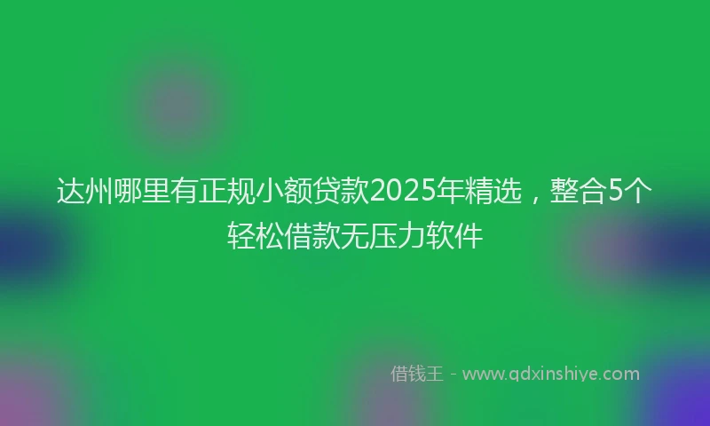 达州哪里有正规小额贷款2025年精选，整合5个轻松借款无压力软件