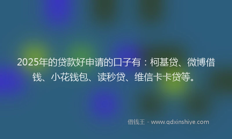 2025年的贷款好申请的口子有：柯基贷、微博借钱、小花钱包、读秒贷、维信卡卡贷等。