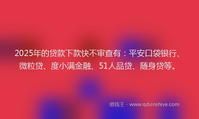 2025年的贷款下款快不审查有：平安口袋银行、微粒贷、度小满金融、51人品贷、随身贷等。