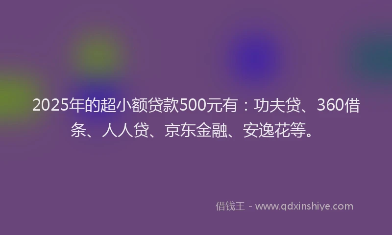2025年的超小额贷款500元有：功夫贷、360借条、人人贷、京东金融、安逸花等。