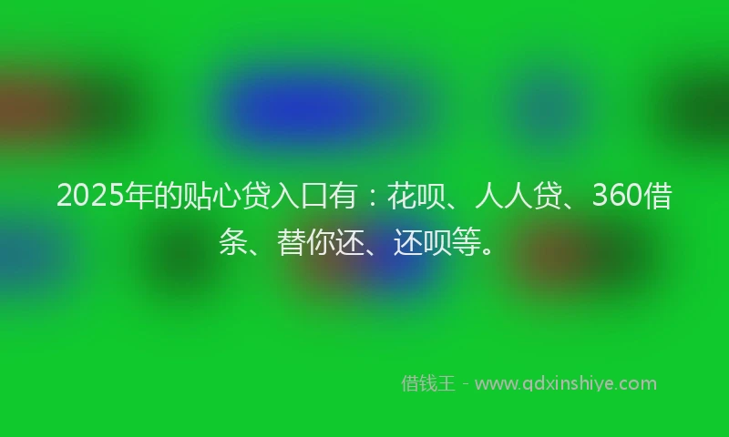 2025年的贴心贷入口有：花呗、人人贷、360借条、替你还、还呗等。
