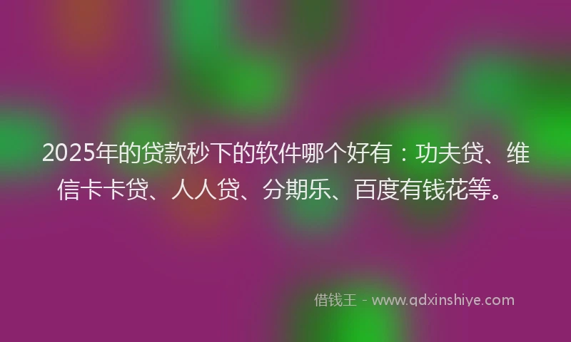 2025年的贷款秒下的软件哪个好有：功夫贷、维信卡卡贷、人人贷、分期乐、百度有钱花等。