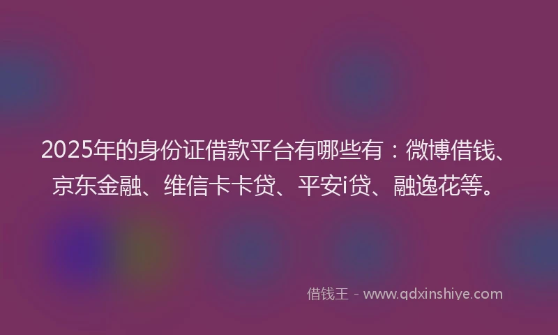 2025年的身份证借款平台有哪些有：微博借钱、京东金融、维信卡卡贷、平安i贷、融逸花等。