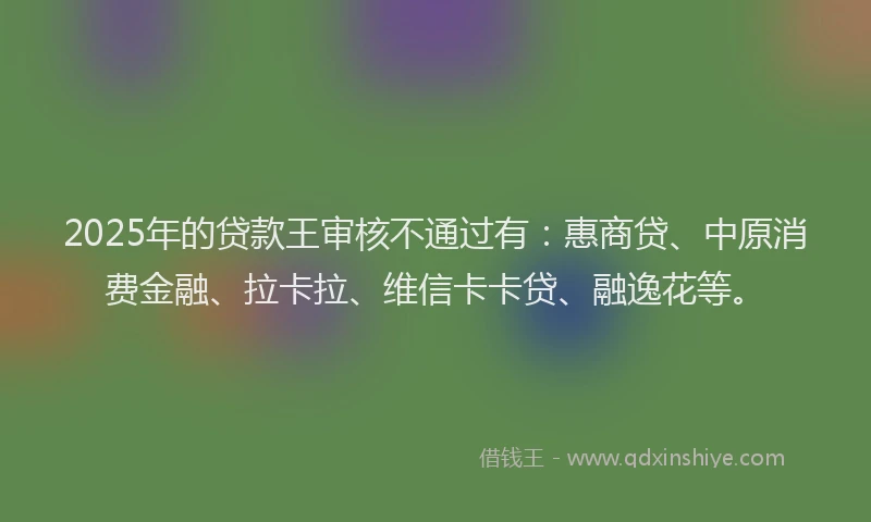 2025年的贷款王审核不通过有：惠商贷、中原消费金融、拉卡拉、维信卡卡贷、融逸花等。