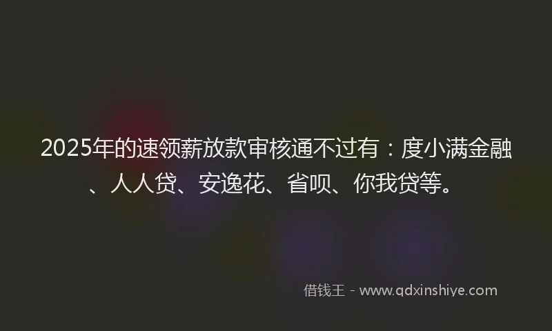 2025年的速领薪放款审核通不过有：度小满金融、人人贷、安逸花、省呗、你我贷等。