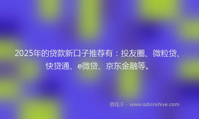 2025年的贷款新口子推荐有：投友圈、微粒贷、快贷通、e微贷、京东金融等。