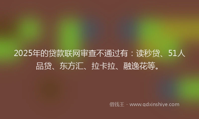 2025年的贷款联网审查不通过有：读秒贷、51人品贷、东方汇、拉卡拉、融逸花等。
