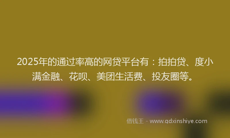 2025年的通过率高的网贷平台有：拍拍贷、度小满金融、花呗、美团生活费、投友圈等。