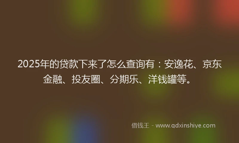 2025年的贷款下来了怎么查询有：安逸花、京东金融、投友圈、分期乐、洋钱罐等。