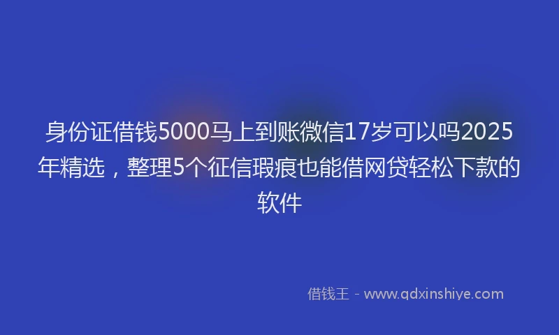 身份证借钱5000马上到账微信17岁可以吗2025年精选，整理5个征信瑕疵也能借网贷轻松下款的软件