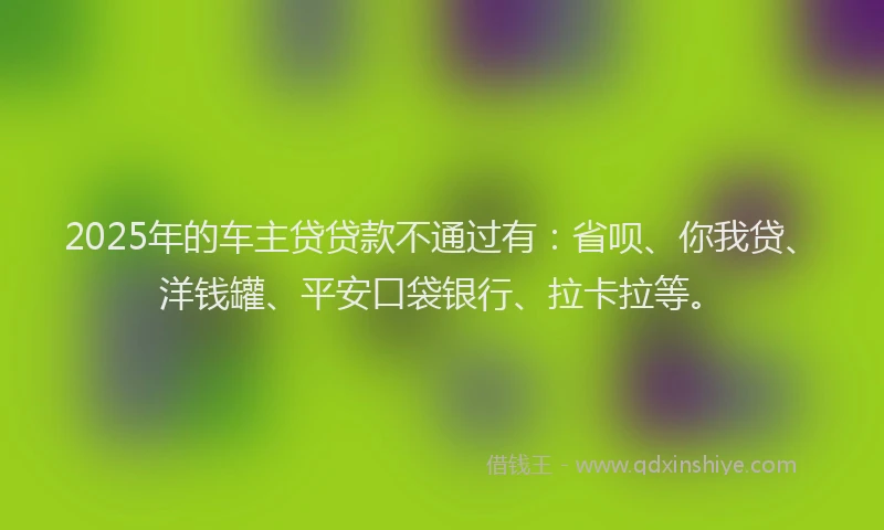2025年的车主贷贷款不通过有：省呗、你我贷、洋钱罐、平安口袋银行、拉卡拉等。
