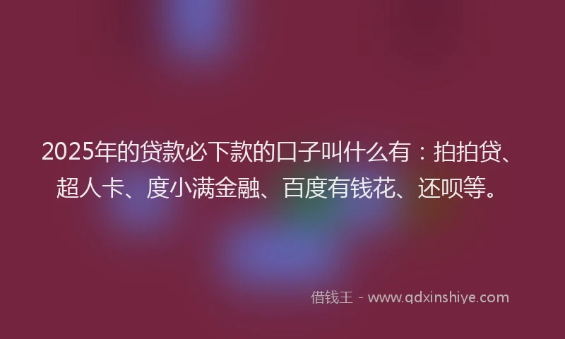 2025年的贷款必下款的口子叫什么有：拍拍贷、超人卡、度小满金融、百度有钱花、还呗等。
